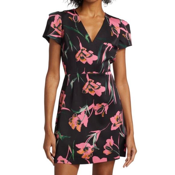 Milly Atalie Floral Print Pegged V-Neck Short Sleeve Tailored Mini Dress Size 4 - Picture 1 of 15